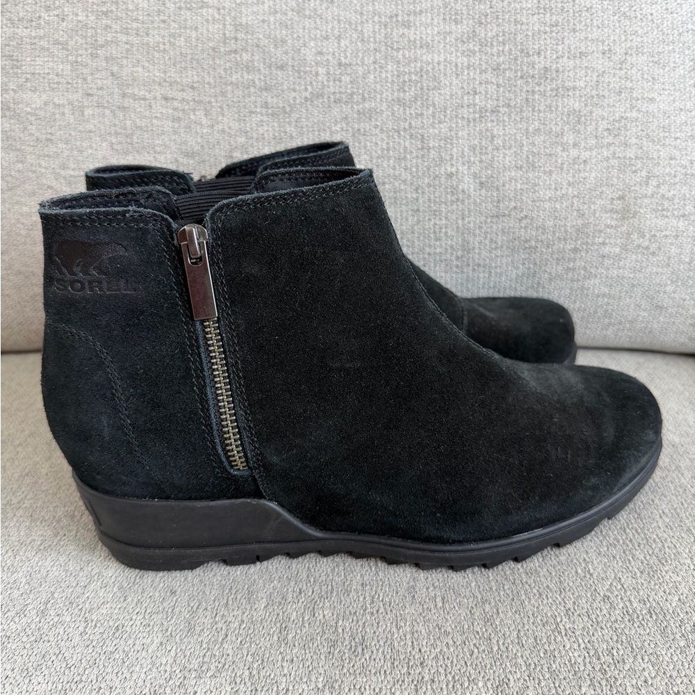 Sorel Evie II Zip Heeled Bootie in Black Suede Leather Size 11 - Picture 5 of 8
